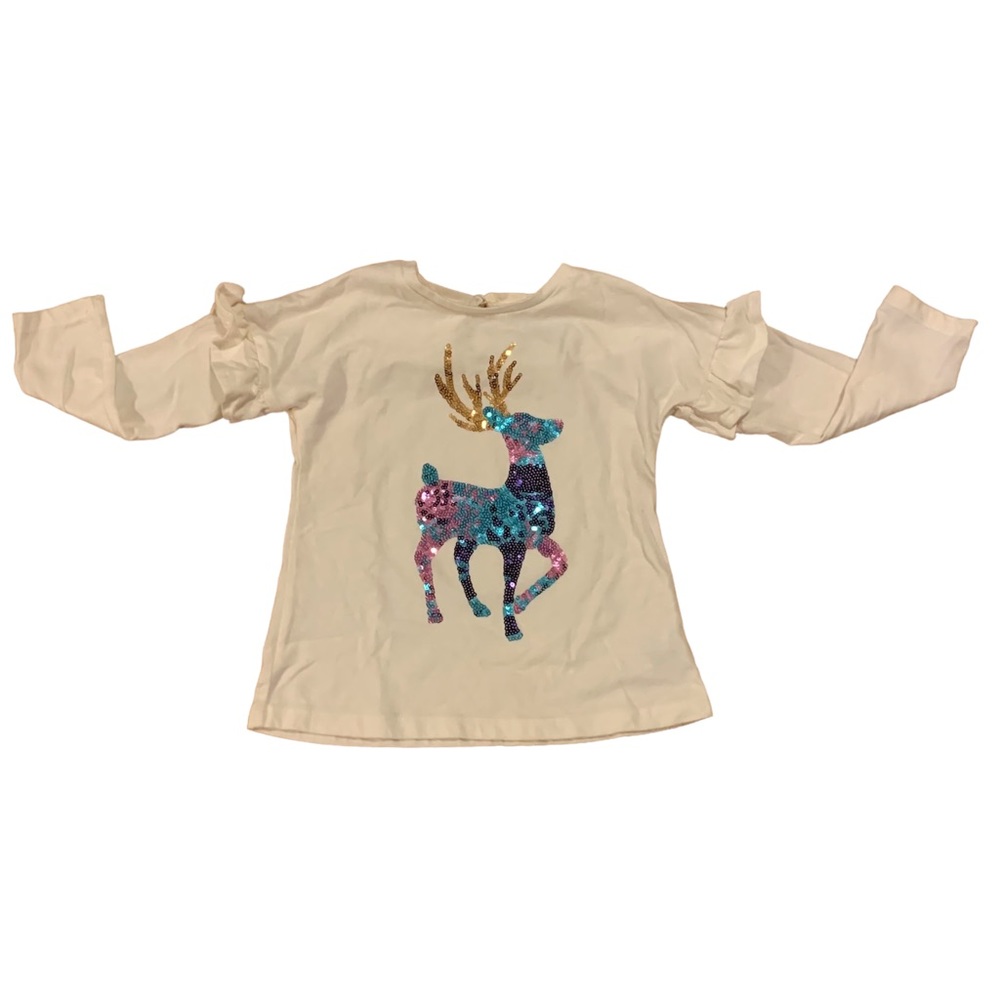 George Christmas Reindeer Long Sleeve Sequin Tee Girls Size 3T